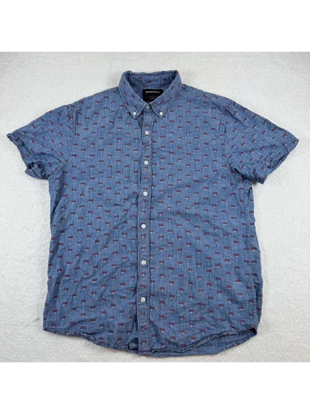 Bonobos Shirt Mens Size M Blue Floral Chambray Short Sleeve Button Up Casual